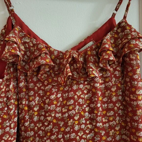 Dress Forum Ditsy Floral Ruffle Midi Dress - Size Medium - Rust/Terracotta - Picture 3 of 6